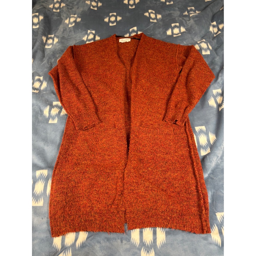 Anthropologie Women XS Orange Marled Longline Open Front Cardigan Sweater Pocket